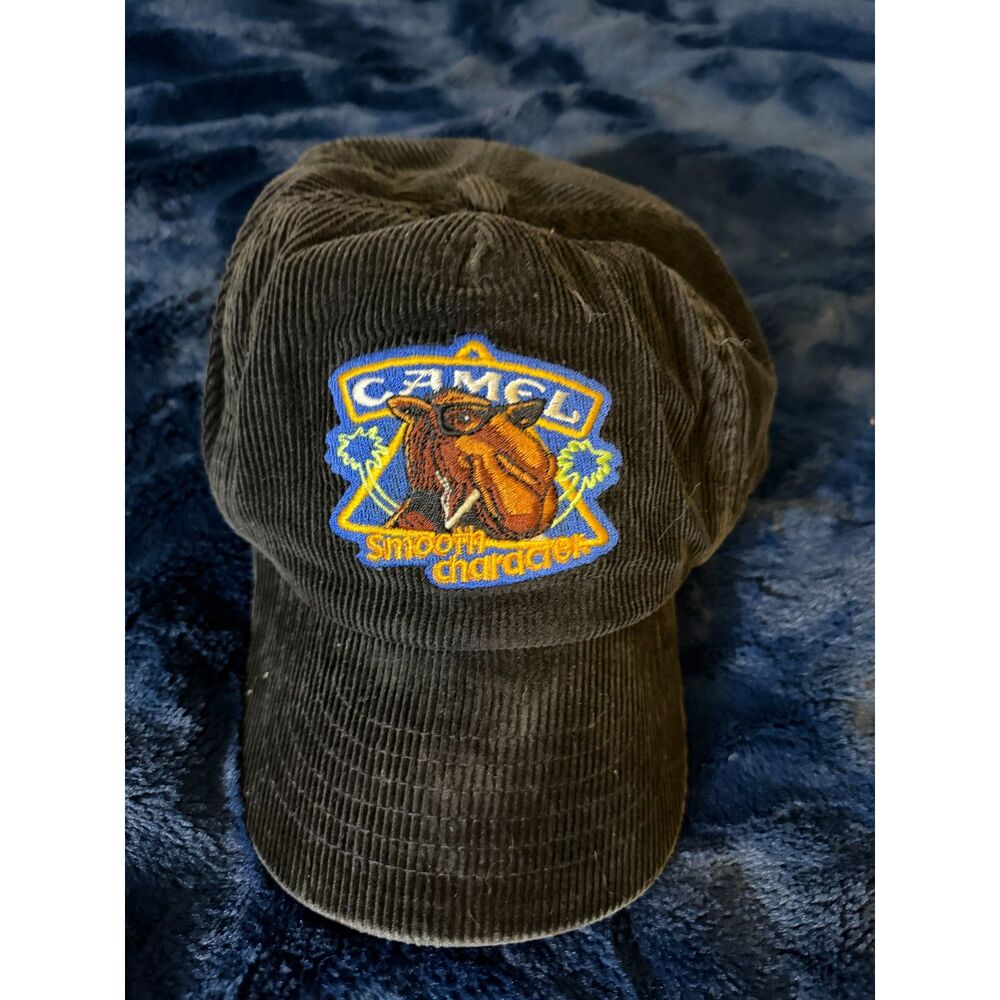 Vintage Camel Smooth Character Black Corduroy Snapback Hat Embroidered Cap